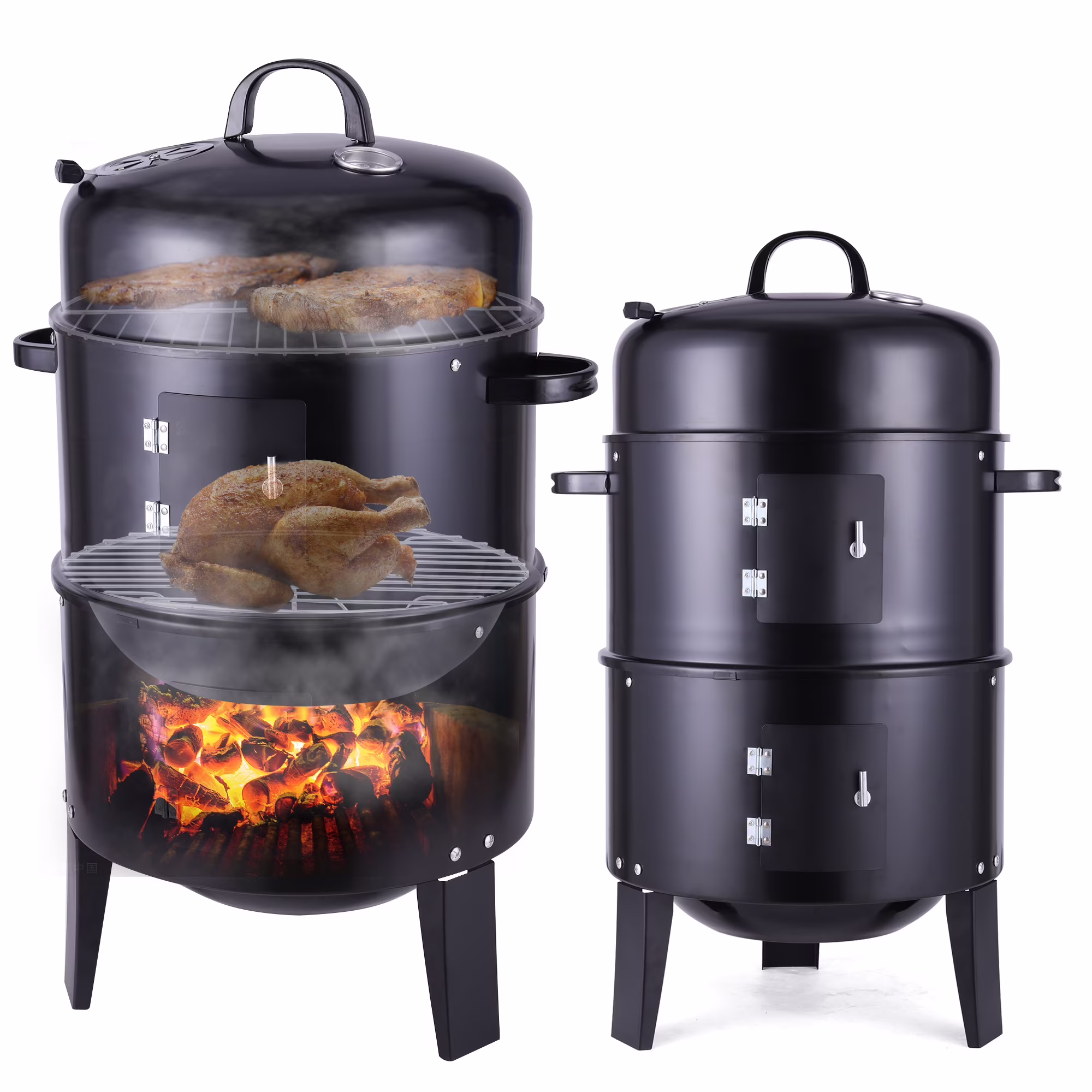 NK DECORATION 13" Charcoal Outdoor Cooking Smoker BBQ Grill, Portable